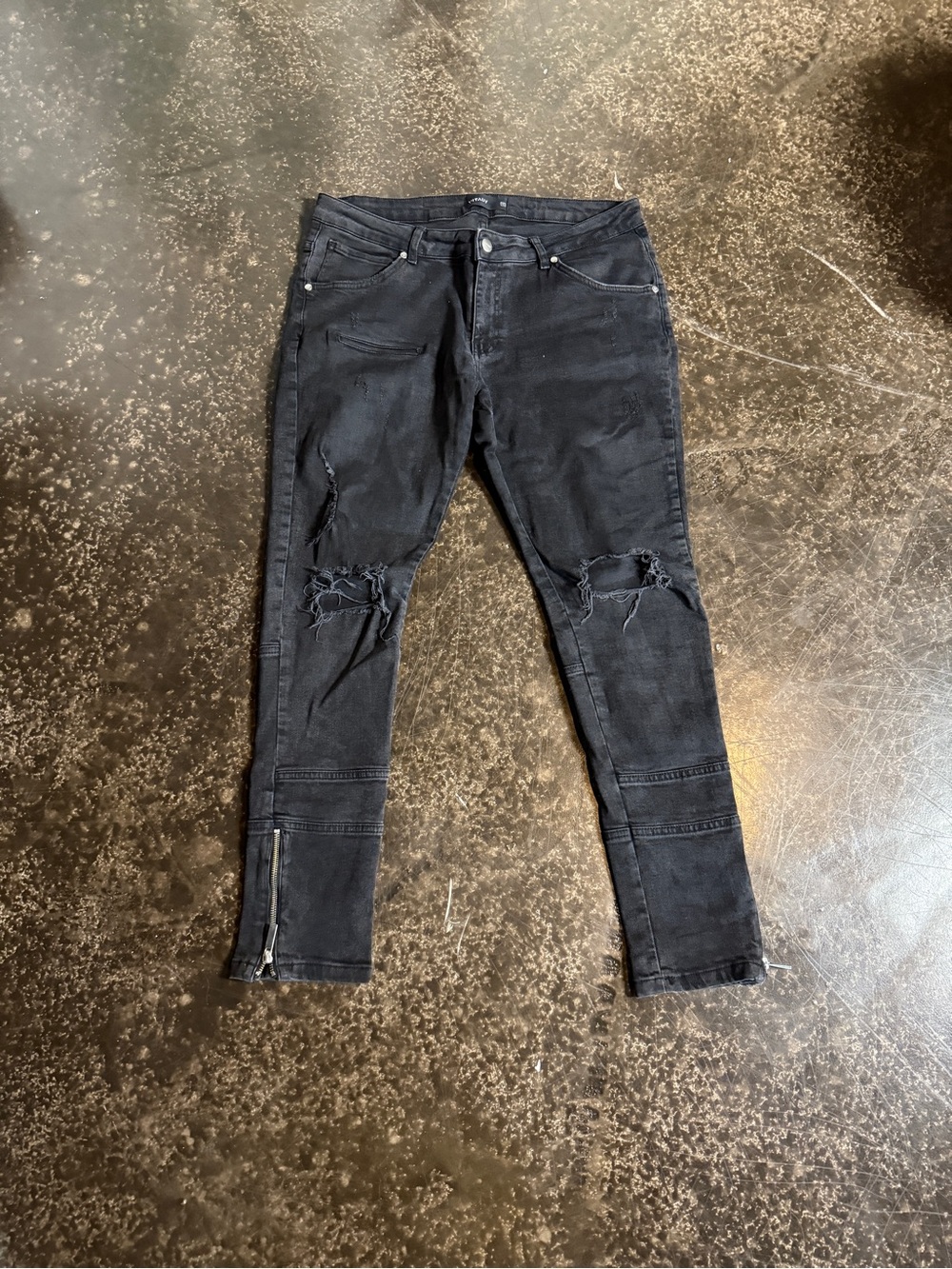 Vitaly Black Skinny Men's Ripped distressed  Jeans with Ankle Zips